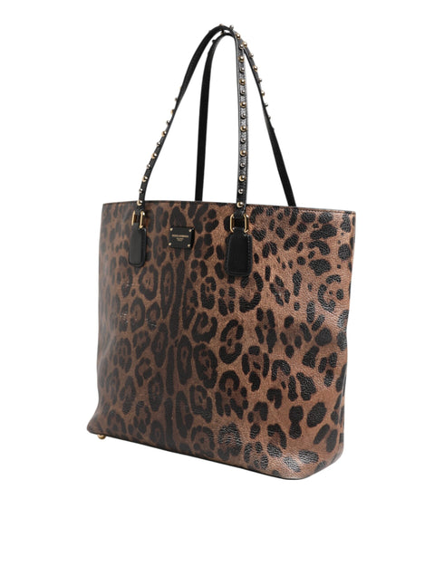 Dolce & Gabbana GLAM Leopard Tote Bag in Brown Leather for Women